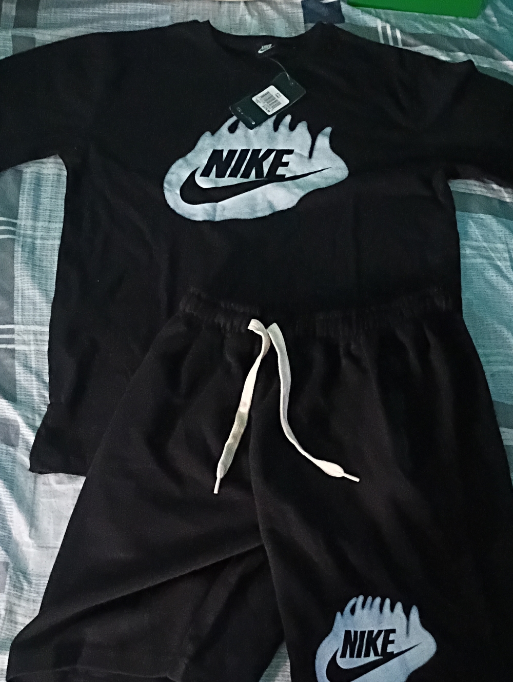 Nike Black Short Sleeve Tee with White Flame Logo-short Set